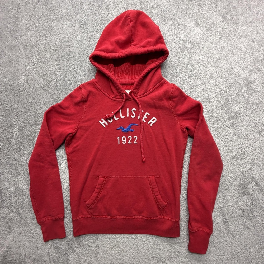 Hollister Hoodie Womens Small Red Pullover Fleece Hooded Embroidered Logo